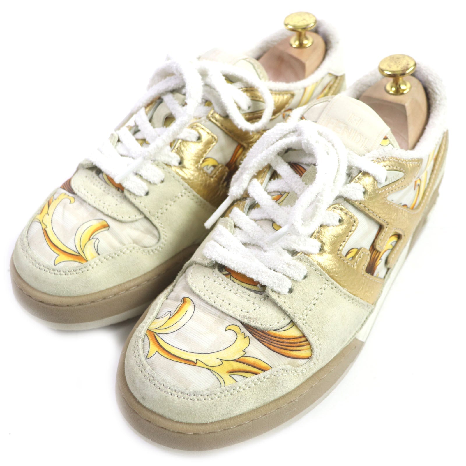 FENDI Low cut sneakers 7E1538 Main: Suede Beige gold MATCH mens 6 Used