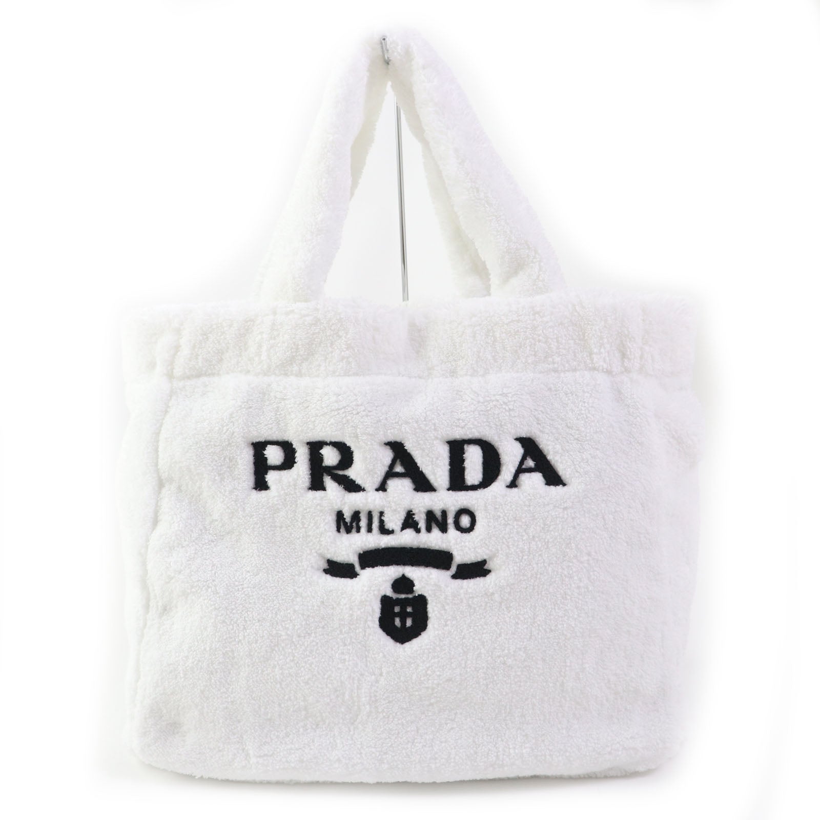 PRADA Tote Bag 1BG130 pile White Black , BIANCO NERO SPUGNA