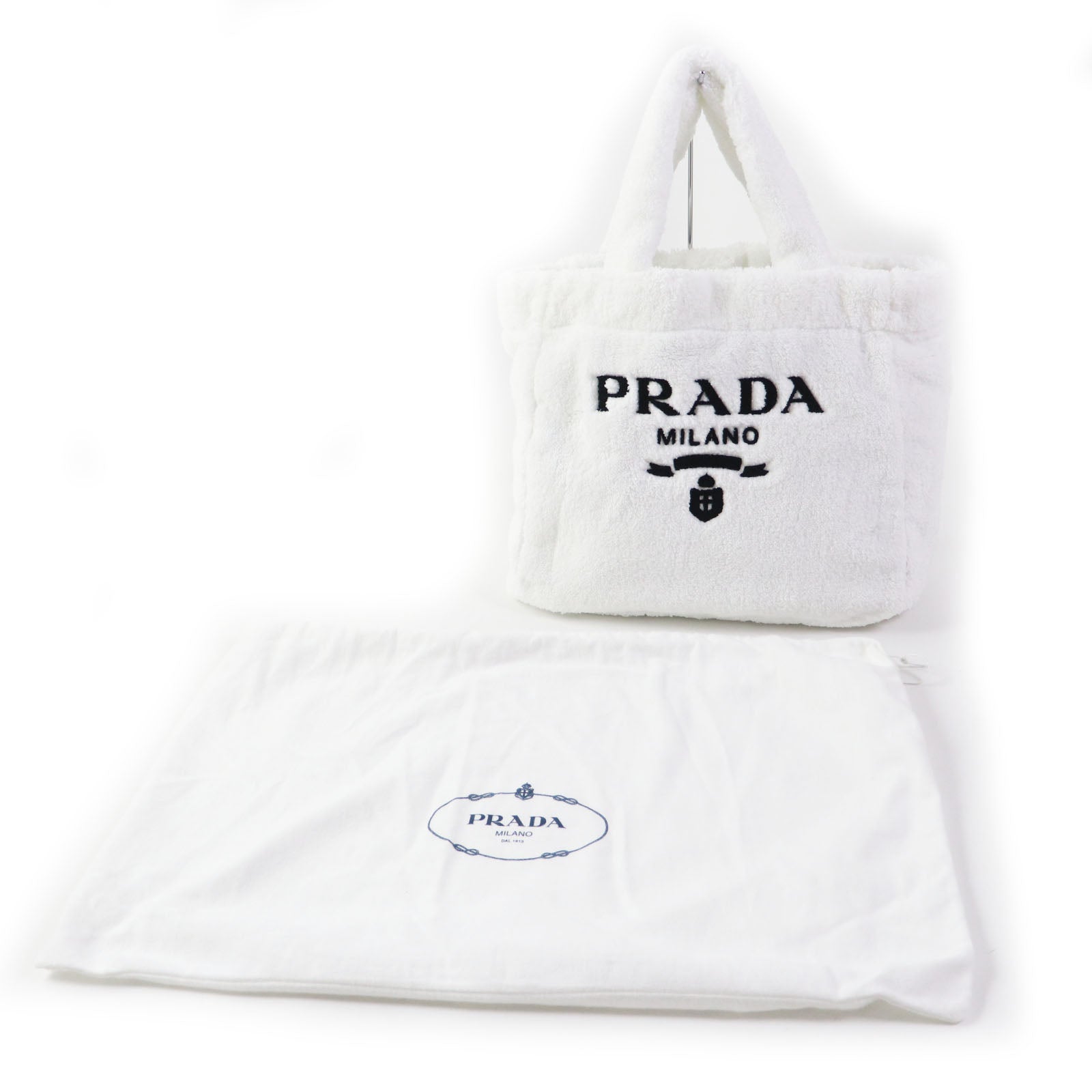 PRADA Tote Bag 1BG130 pile White Black , BIANCO NERO SPUGNA