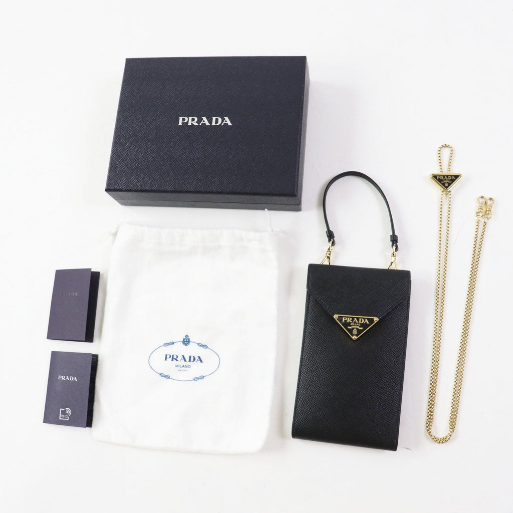 PRADA Mobile phones and smartphone accessories 1BP050 Safiano leather black Saffiano leather mini bag