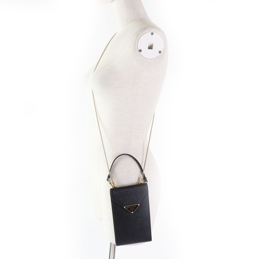 PRADA Mobile phones and smartphone accessories 1BP050 Safiano leather black Saffiano leather mini bag