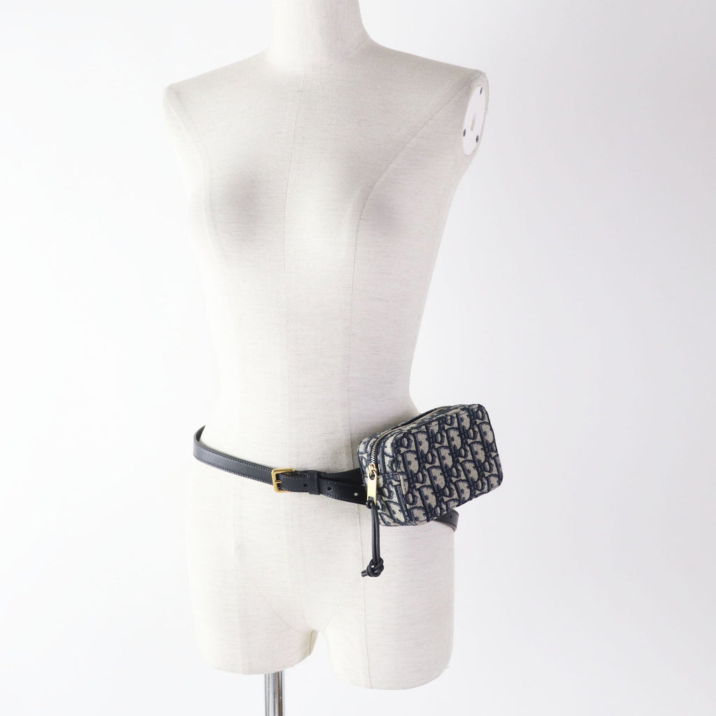 Christian Dior Waist bag Main: Canvas, Part: Leather Navy beige Oblique Women Used