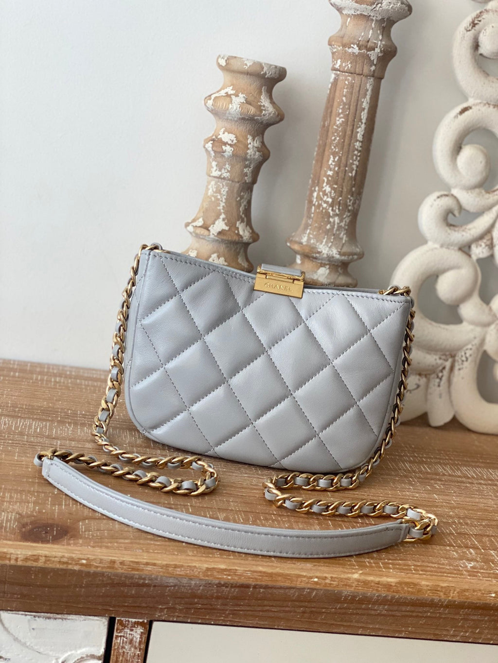 CHLSmall Hobo Bag Gold Hardware Grey For Women, Women’s Handbags, Shoulder Bags 7.5in/19cm