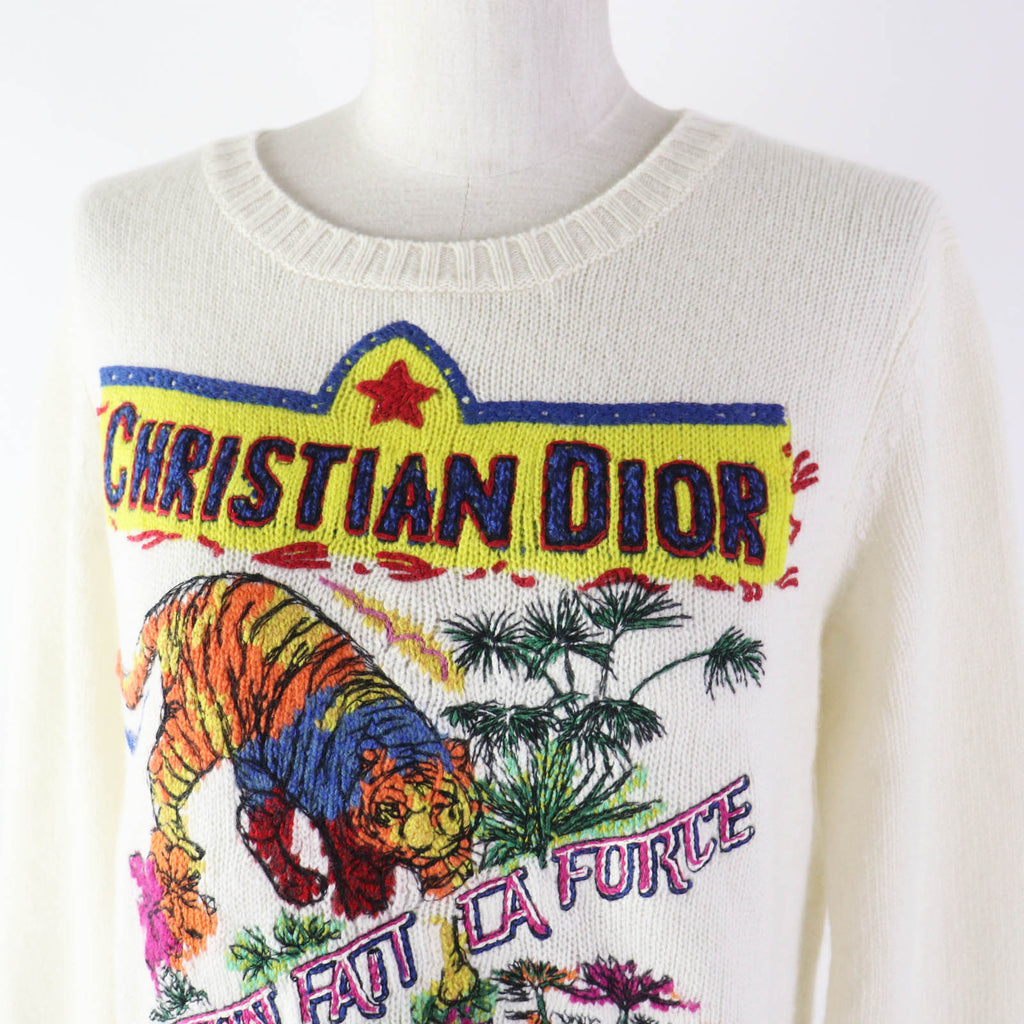 Christian Dior knit 344S57TM152 cashmere White mulch Indian Tiger Motif 44