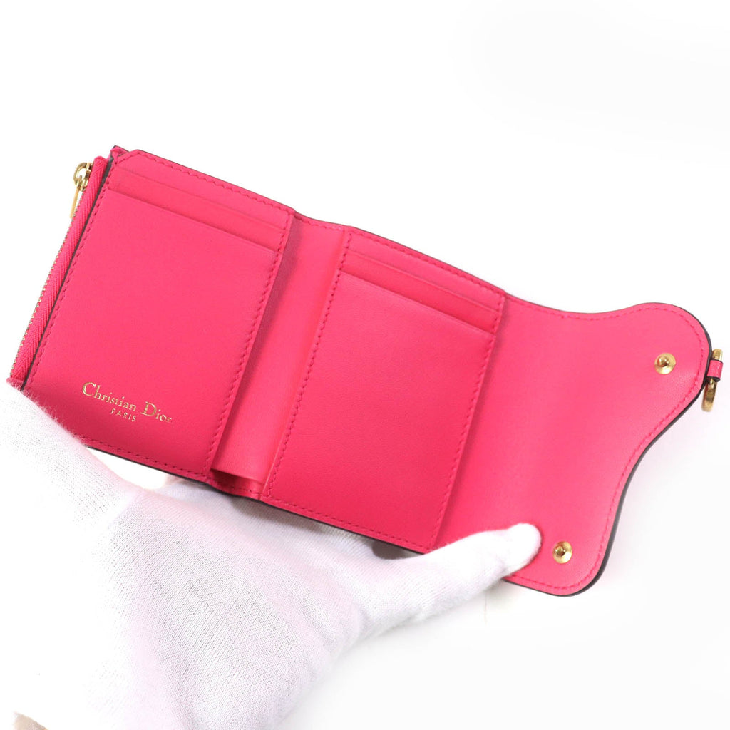 Christian Dior Tri-fold wallet S5652CCEH leather Red pink Saddle Lotus Wallet