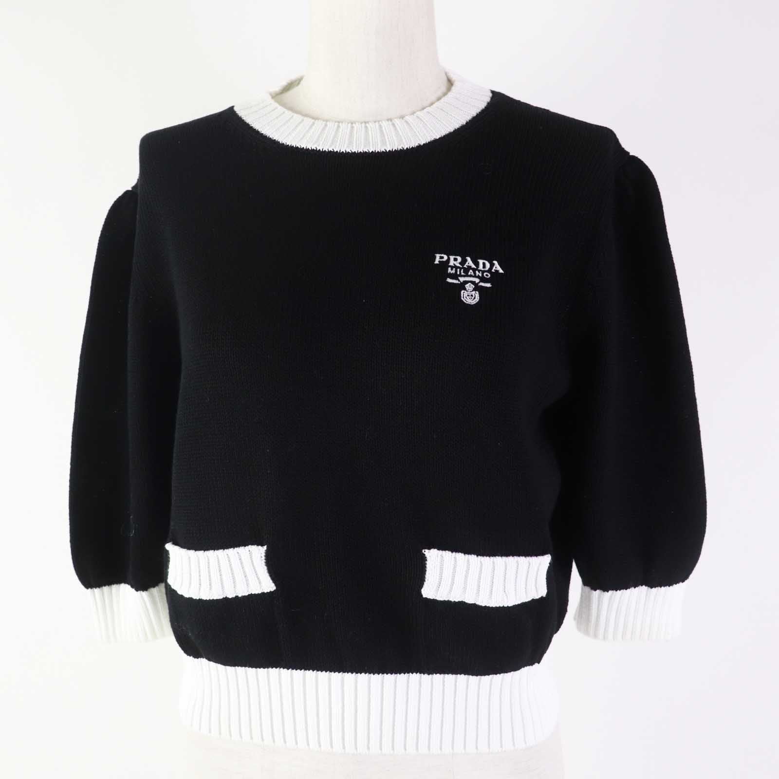PRADA Short sleeve knit P24I1R cotton Black White 38