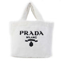 PRADA Tote Bag 1BG130 pile Bianco Nero terry