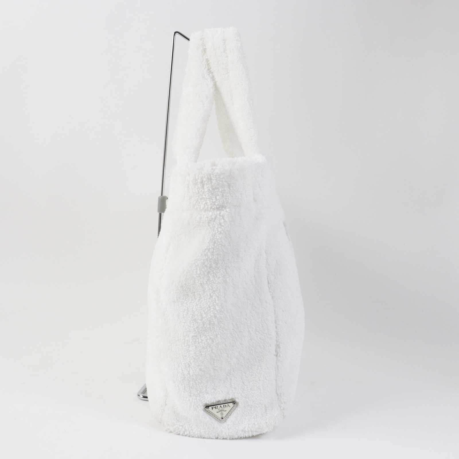 PRADA Tote Bag 1BG130 pile Bianco Nero terry