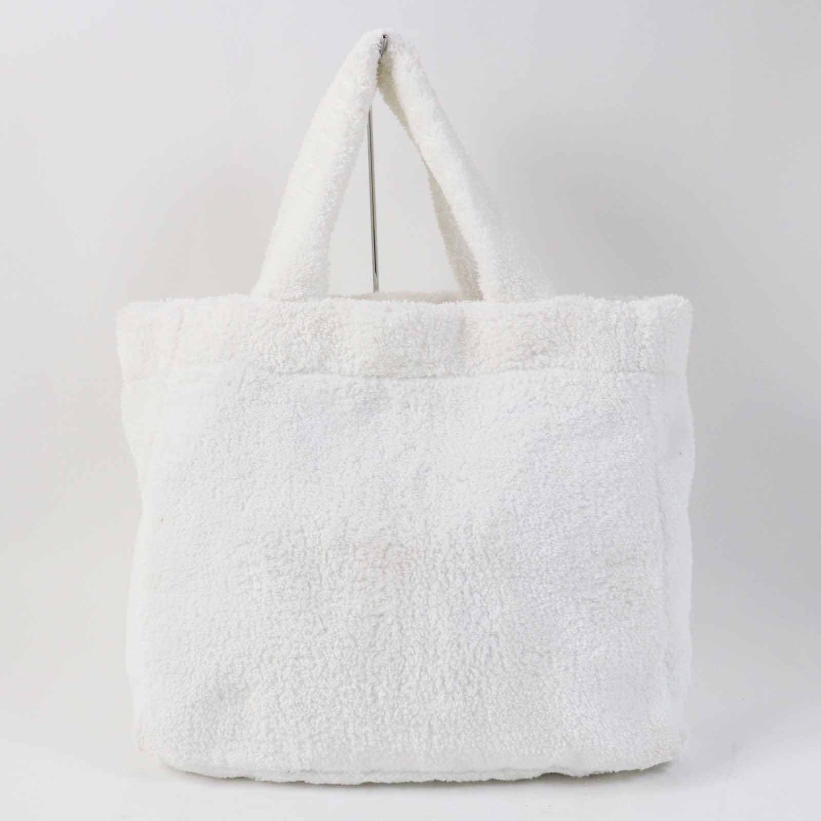 PRADA Tote Bag 1BG130 pile Bianco Nero terry