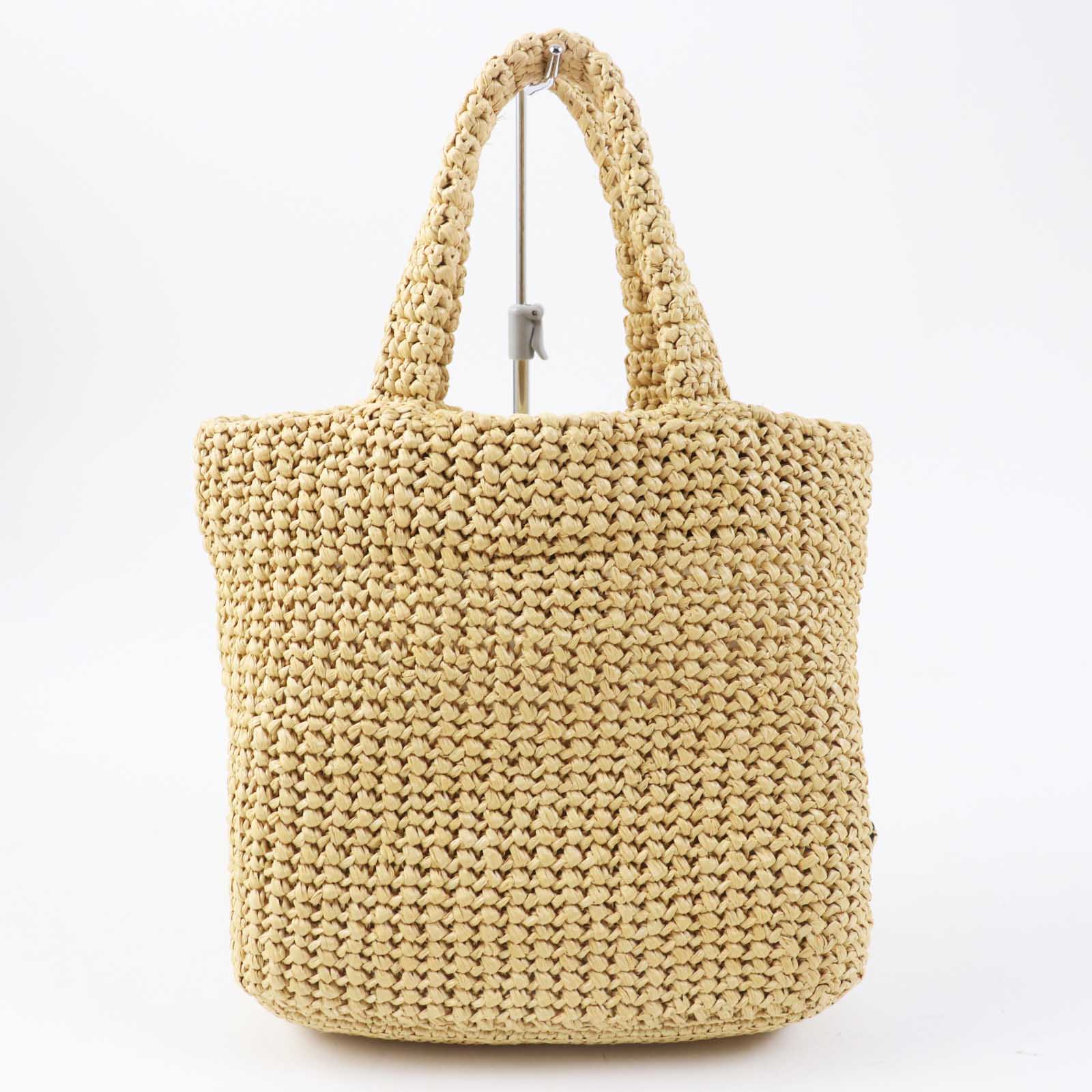 PRADA Tote Bag 1BG422 Main: Raffia Natural black small crochet Women Used