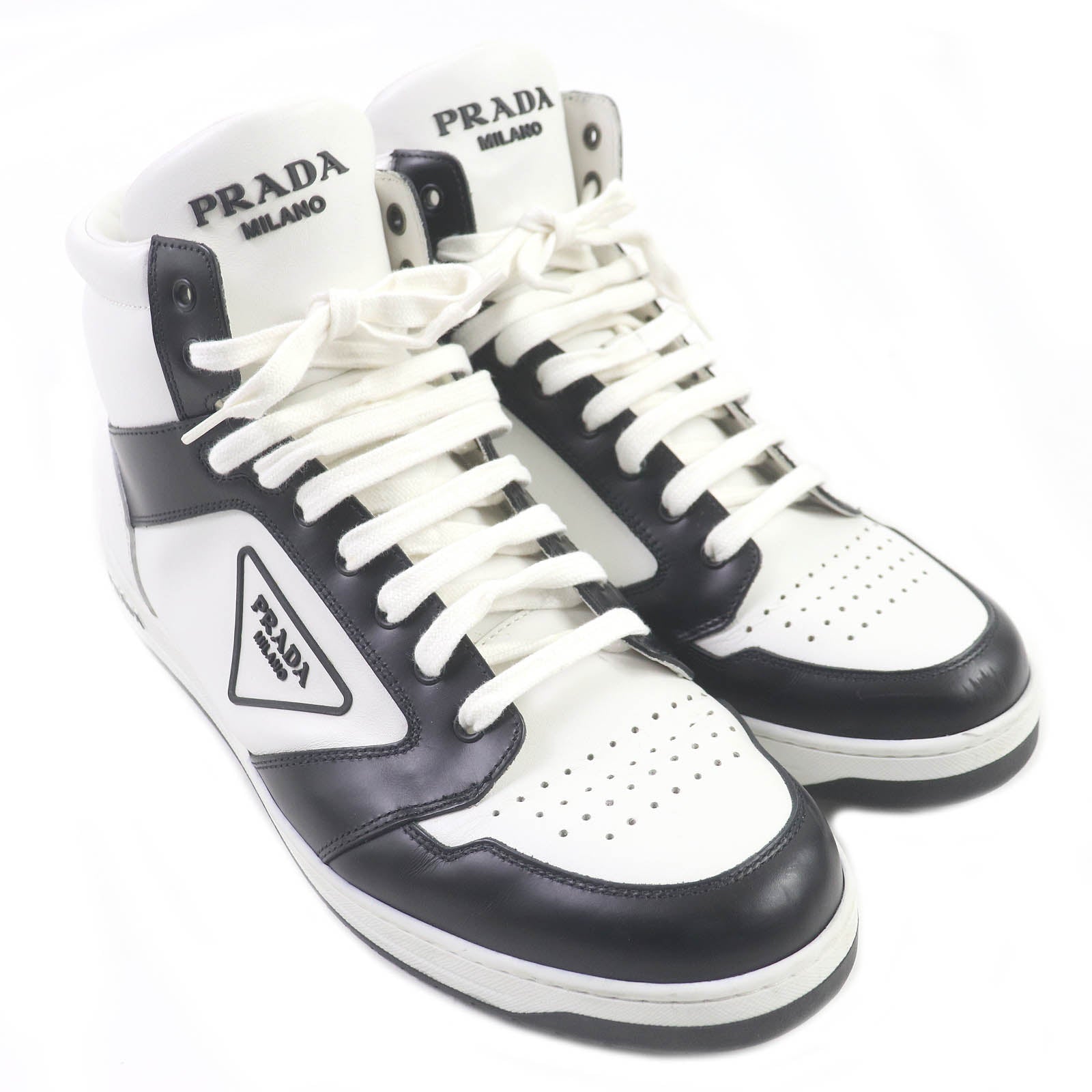 PRADA High cut sneakers 2TE182 leather White black 10
