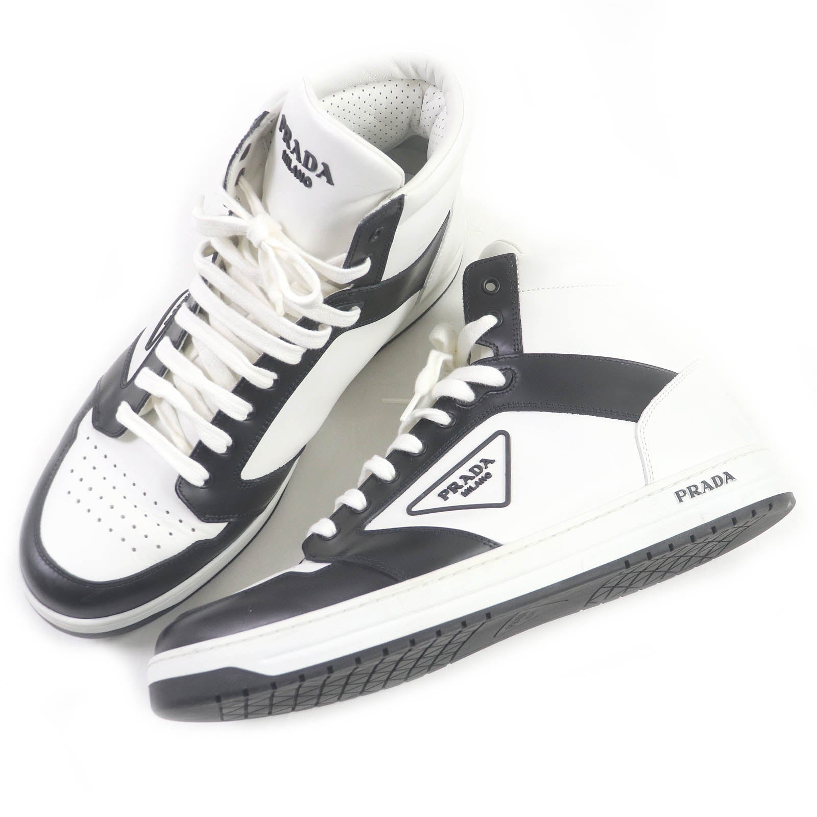 PRADA High cut sneakers 2TE182 leather White black 10