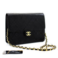 CHANEL Small Chain Shoulder Bag Clutch Black Quilted Flap Lambskin d22