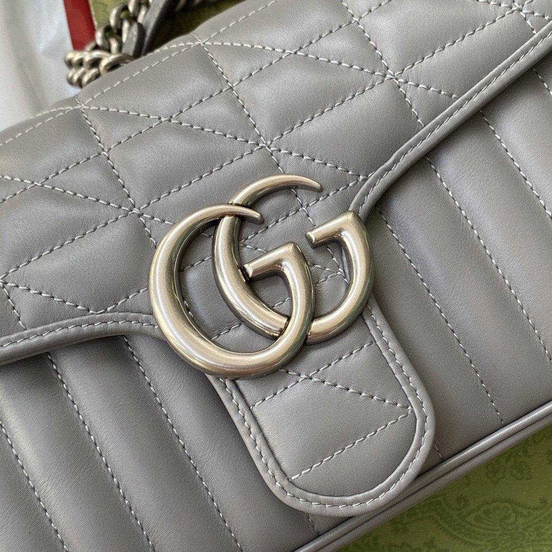 gg Marmont Small Shoulder Bag Dark Grey Matelassé For Women 10in/26cm  443497 UM8AN 1711