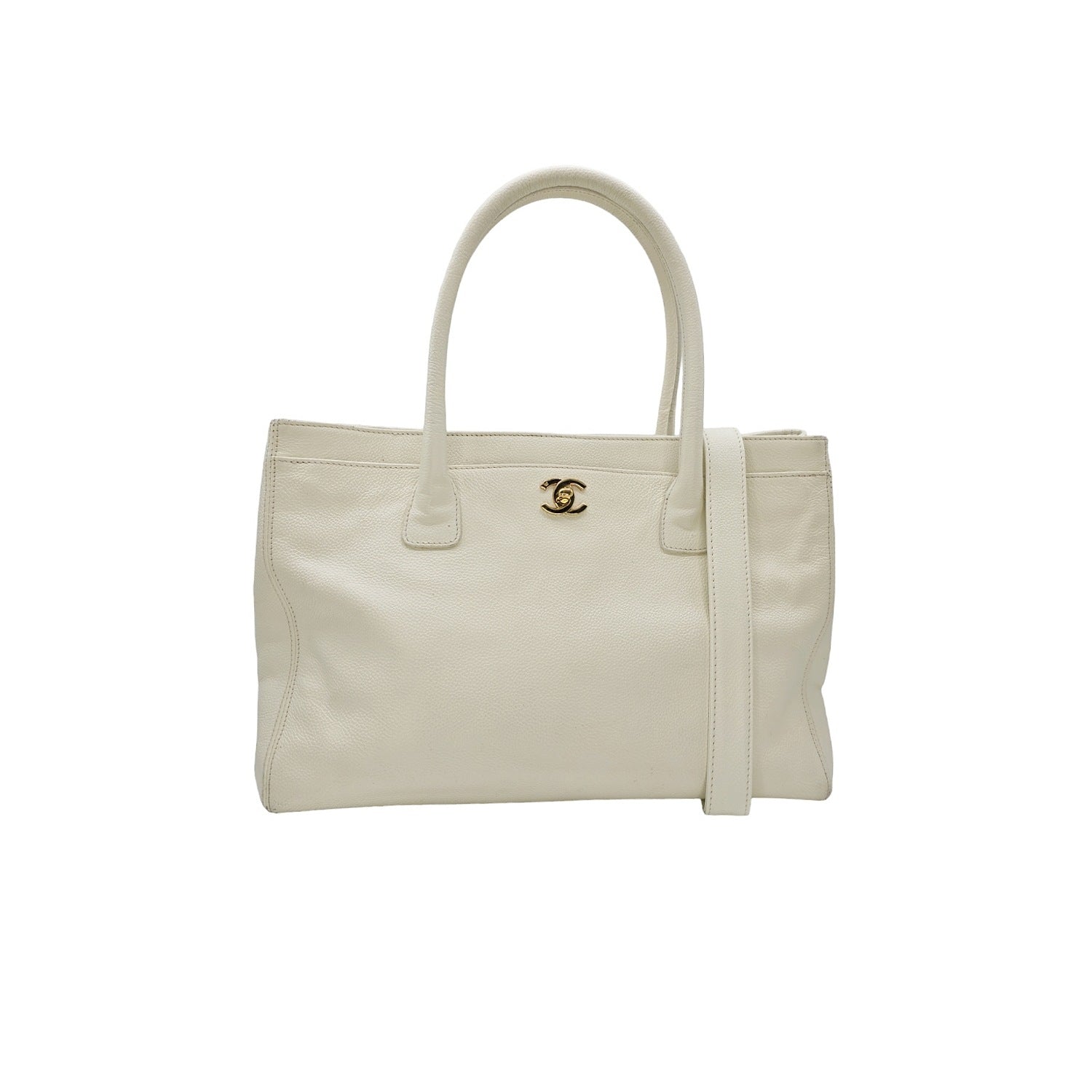 Chanel Vintage Calfskin Cerf Executive Shopper Tote White