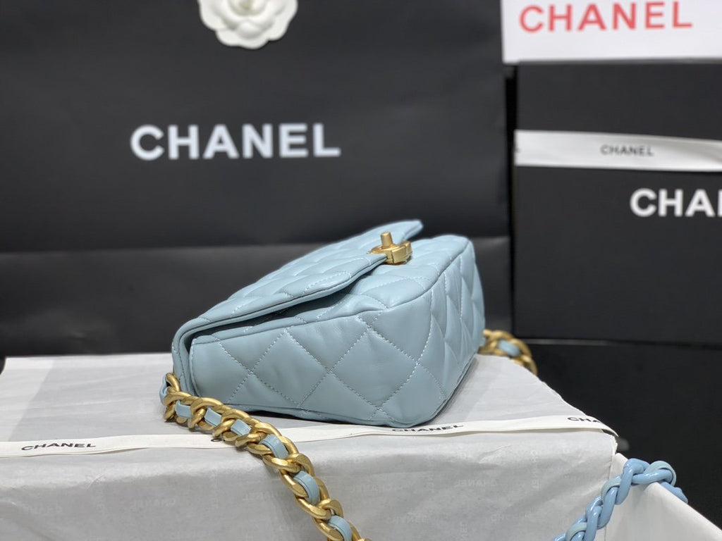 CHLSmall Flap Bag Gold-Tone Metal Blue Bag For Women 16cm/6.2in
