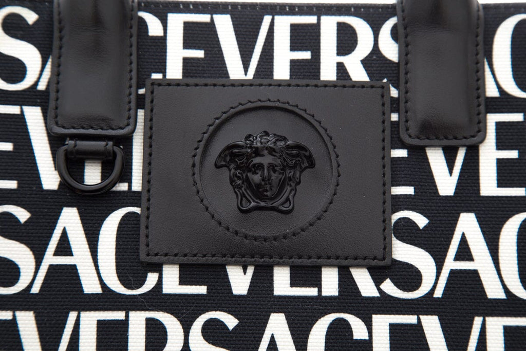 Versace Black & White Logo Canvas Tote