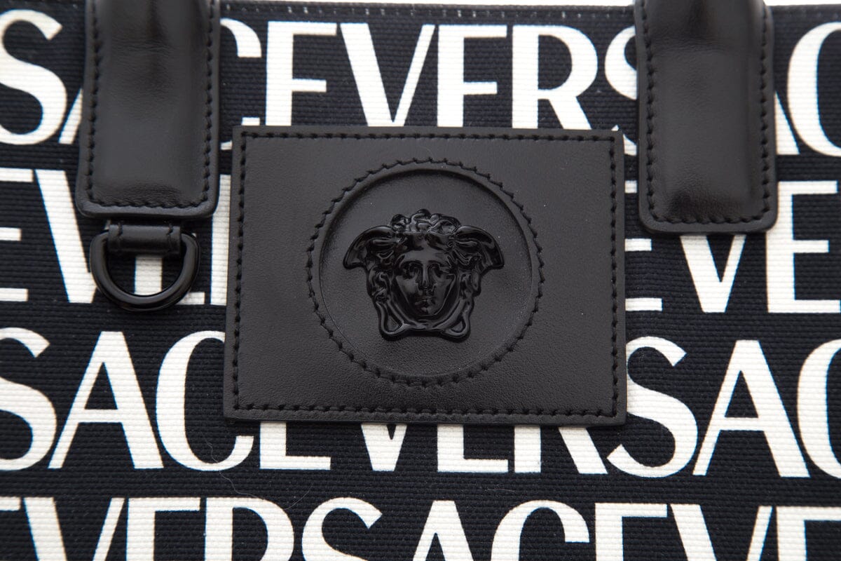 Versace Black & White Logo Canvas Tote