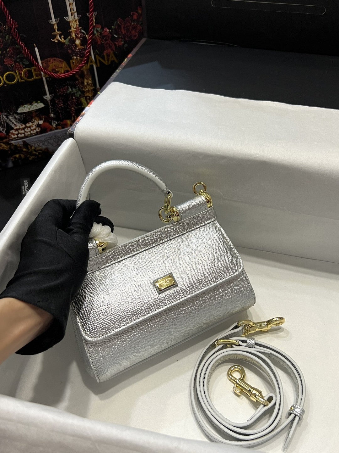 GLAMI Small Sicily Bag In Dauphine Silver For Women 7.5in/19cm GLAMIÃ‚Â 