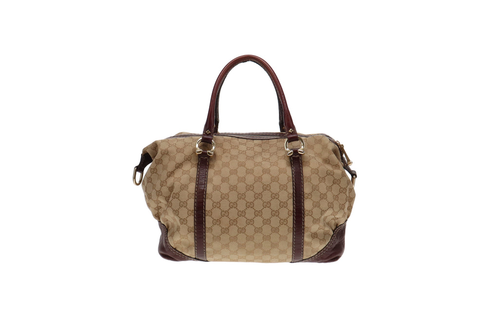 Gucci GG Canvas and Burgundy Leather Horsebit Nail Boston Bag