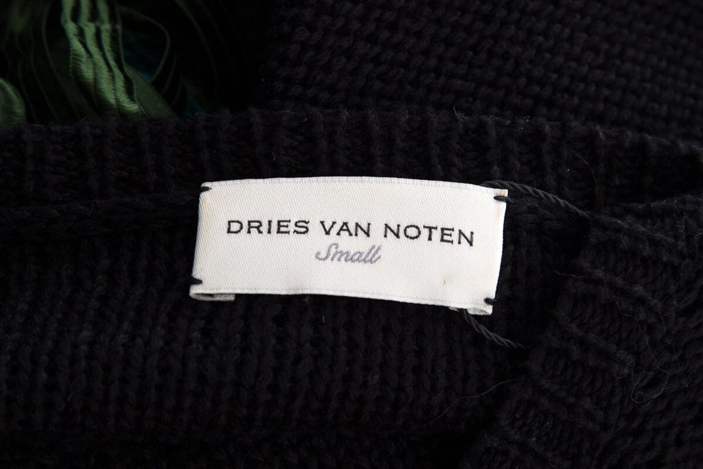 Dries Van Noten Black & Blue Fringe Crew Neck Sweater SZ S