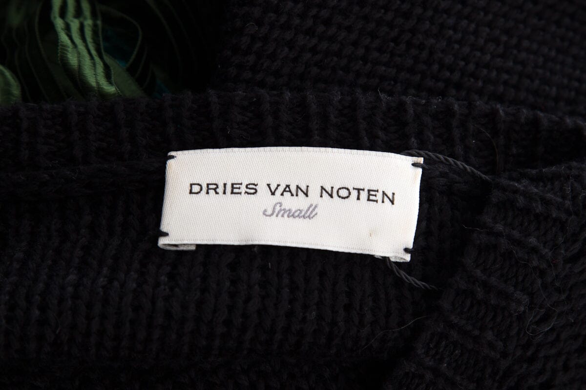 Dries Van Noten Black & Blue Fringe Crew Neck Sweater SZ S