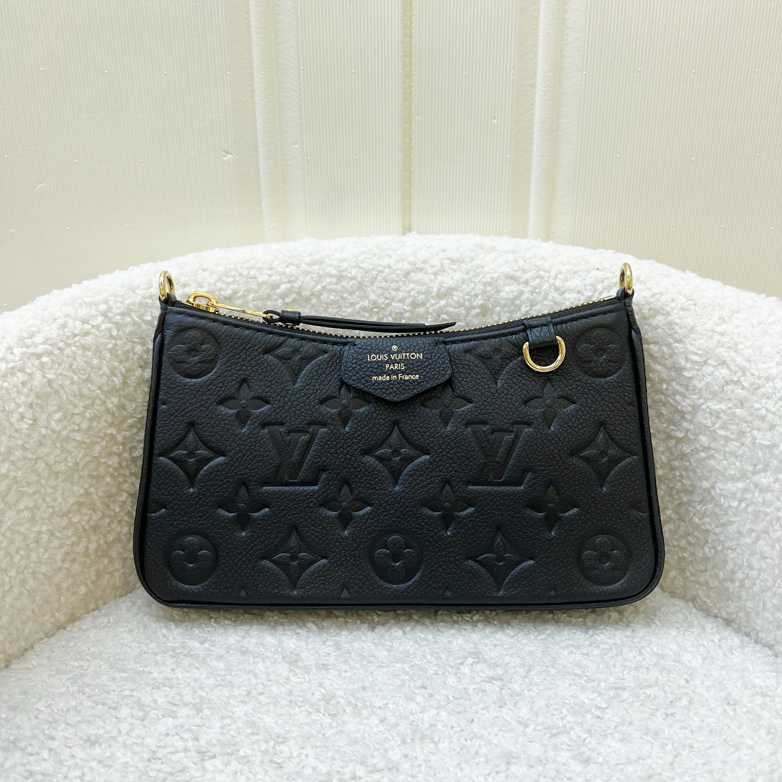 LV Easy Pouch on Strap Bag in Black Monogram Empreinte Leather and GHW