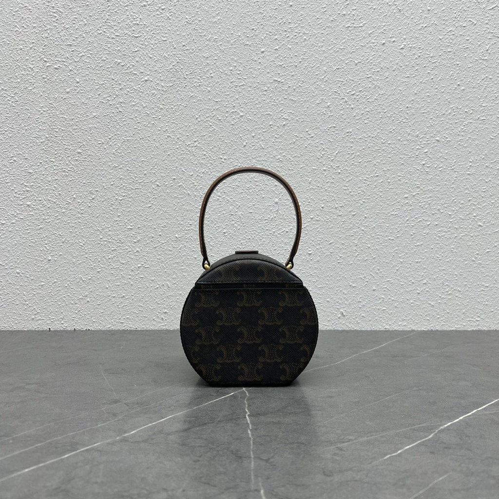 CE Round Box Triomphe In Triomphe Canvas Tan For Women 5in/12cm
