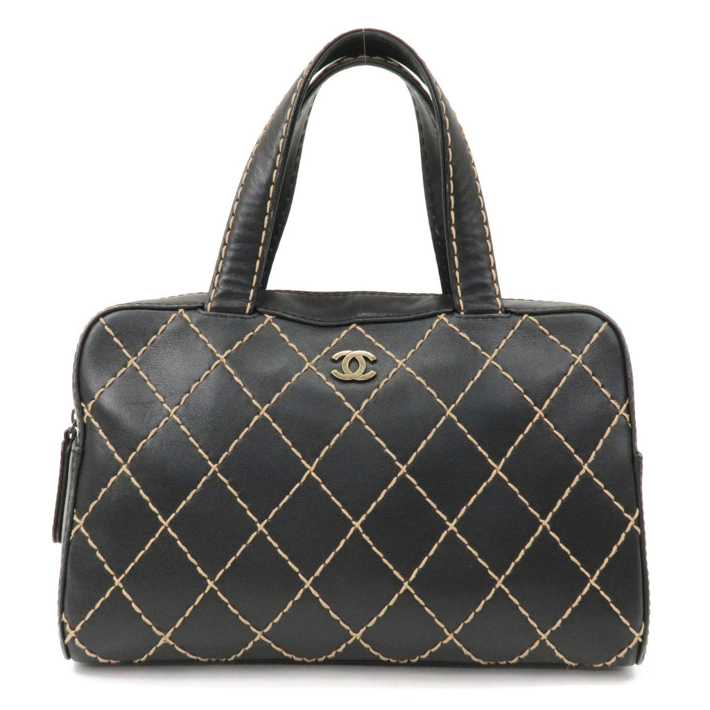 CHANEL Wild Stitch Leather Hand Bag Black A14692