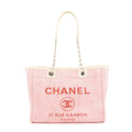 CHANEL Deauville MM Straw Leather Chain Tote Bag Pink A67001