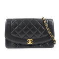 CHANEL Matelasse Lambskin Diana Chain Shoulder Bag Black A01165