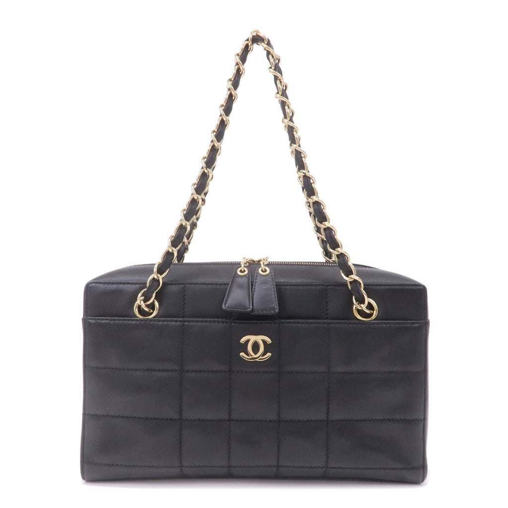 CHANEL Chocolate Bar Lamb Skin Chain Shoulder Bag Black