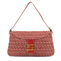 FENDI Mamma Baguette Zucchino Canvas Leather Shoulder Bag 26796