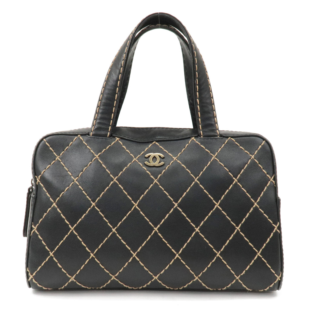 CHANEL Wild Stitch Leather Hand Bag Black A14692