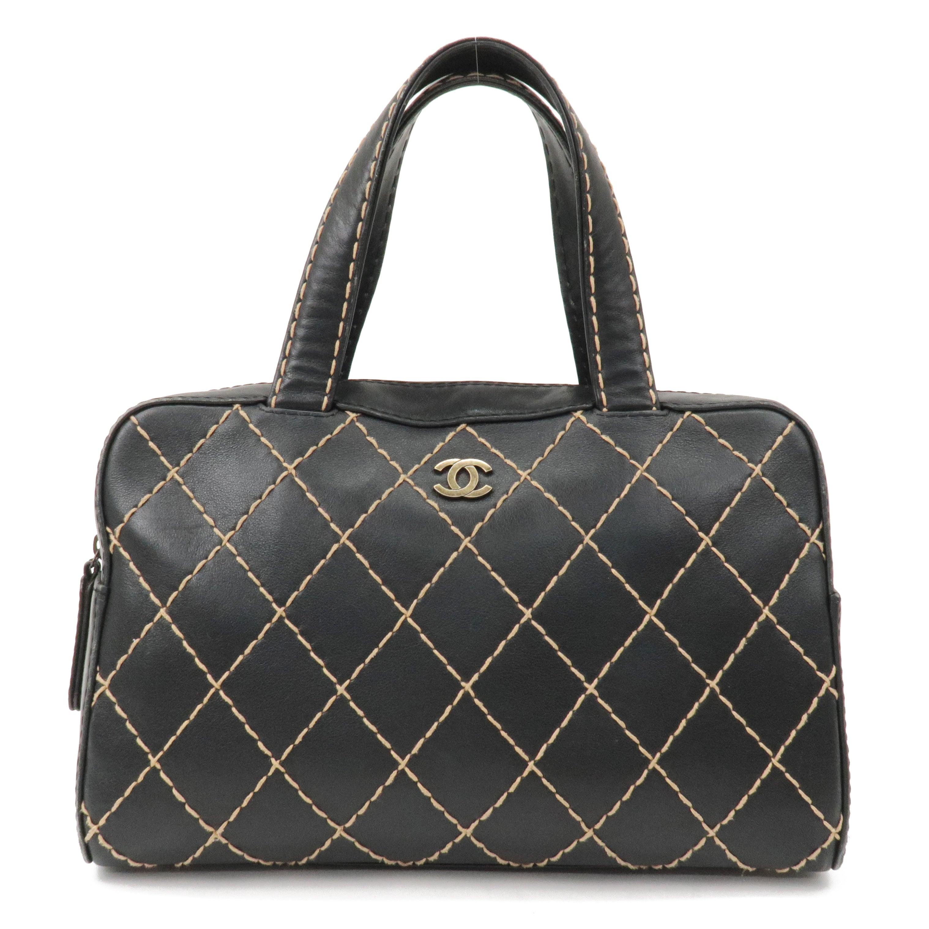 CHANEL Wild Stitch Leather Hand Bag Black A14692