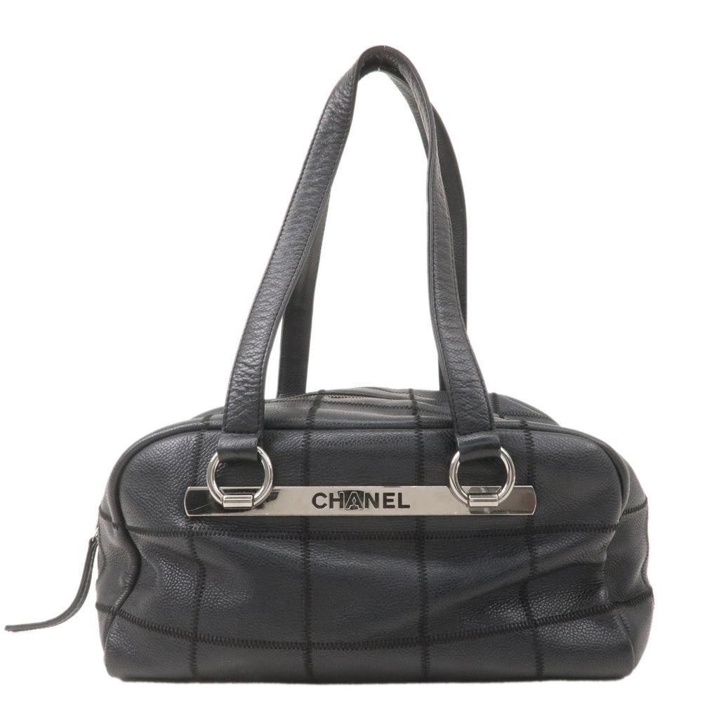 CHANEL Chocolate Bar Caviar Skin Boston Bag Black A26135