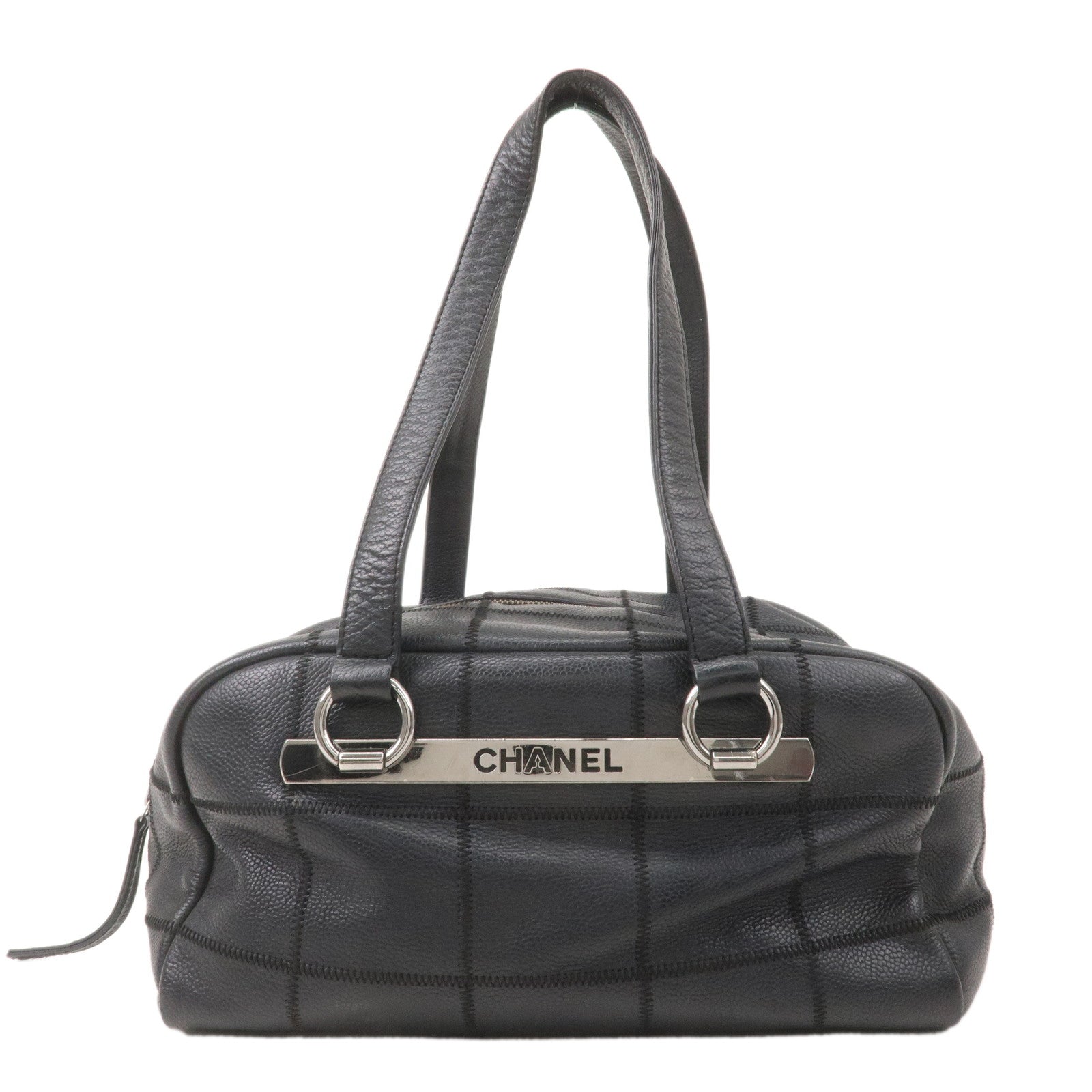 CHANEL Chocolate Bar Caviar Skin Boston Bag Black A26135