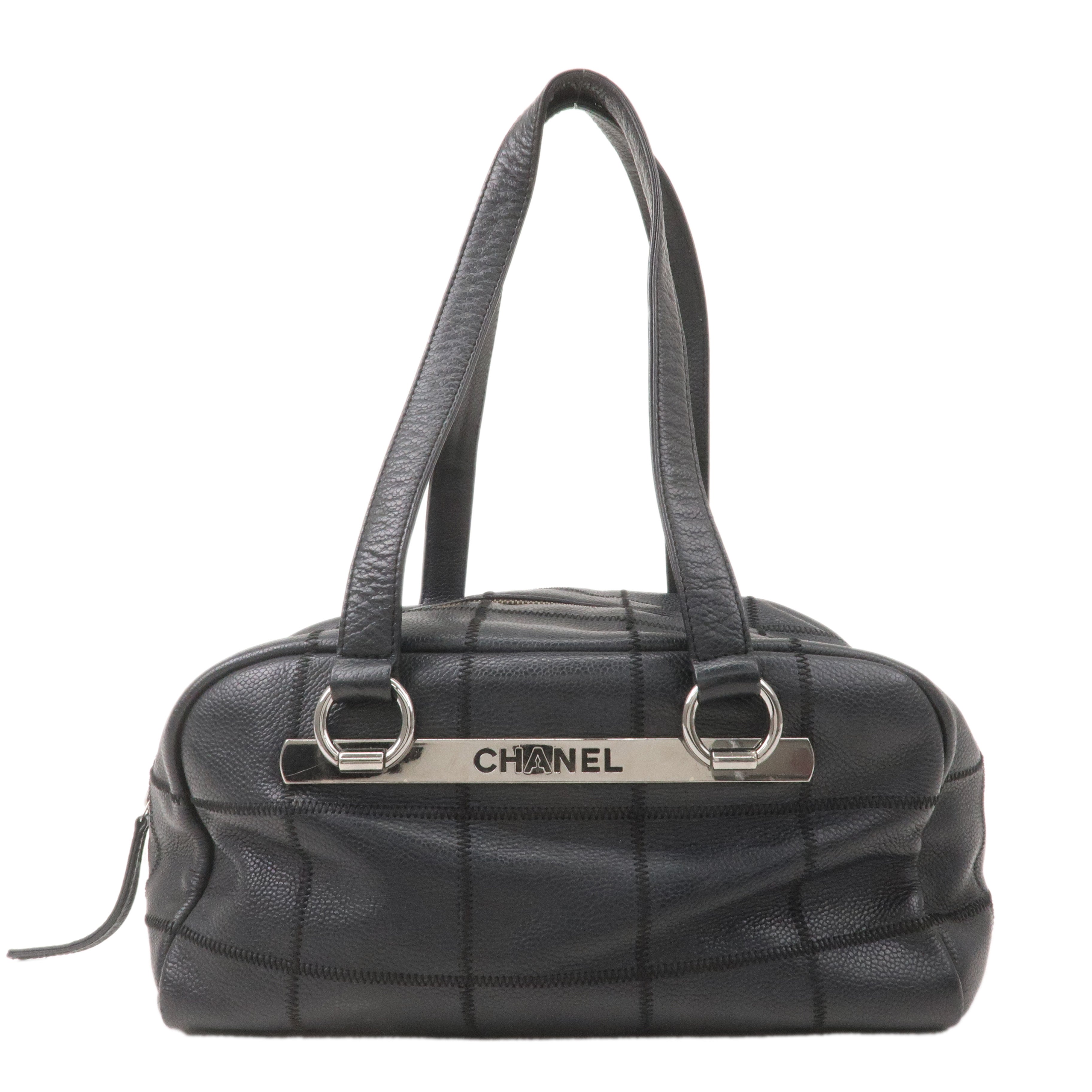CHANEL Chocolate Bar Caviar Skin Boston Bag Black A26135