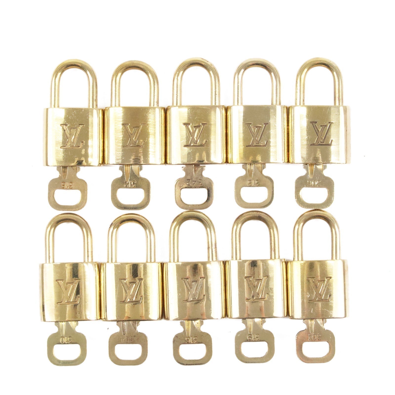 Louis Vuitton Set of 10 Lock & Key Cadena Key Lock Gold