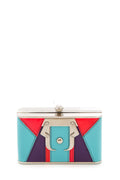 Paula Cademartori Leather Paneled Aqua & Purple Clutch NWT