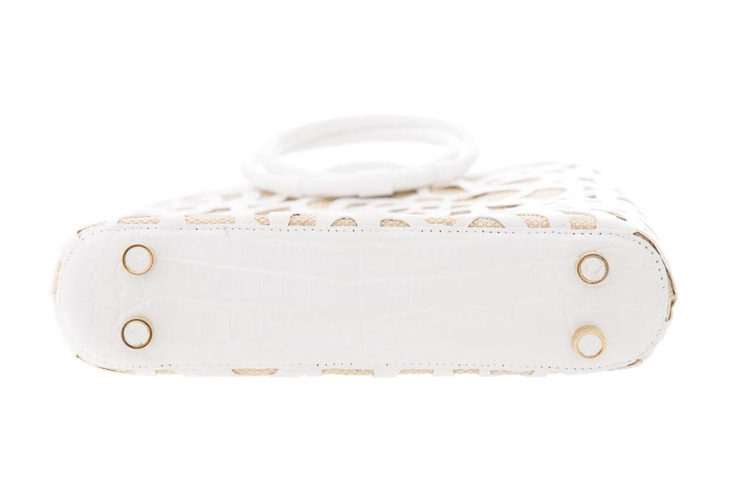 Nancy Gonzalez White Crocodile Floral Handbag