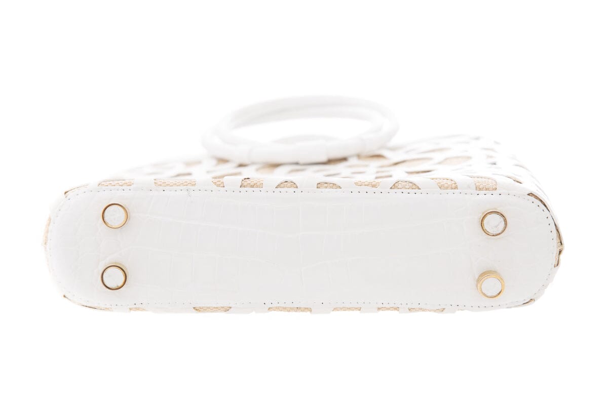 Nancy Gonzalez White Crocodile Floral Handbag