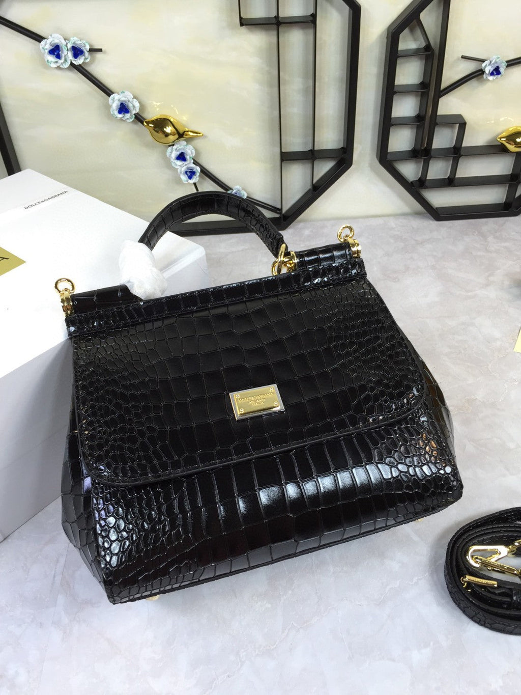 GLAMI MeGLAMIum Sicily Bag In Foiled CrocoGLAMIle-Print Black For Women 10.2in/26cm GLAMI