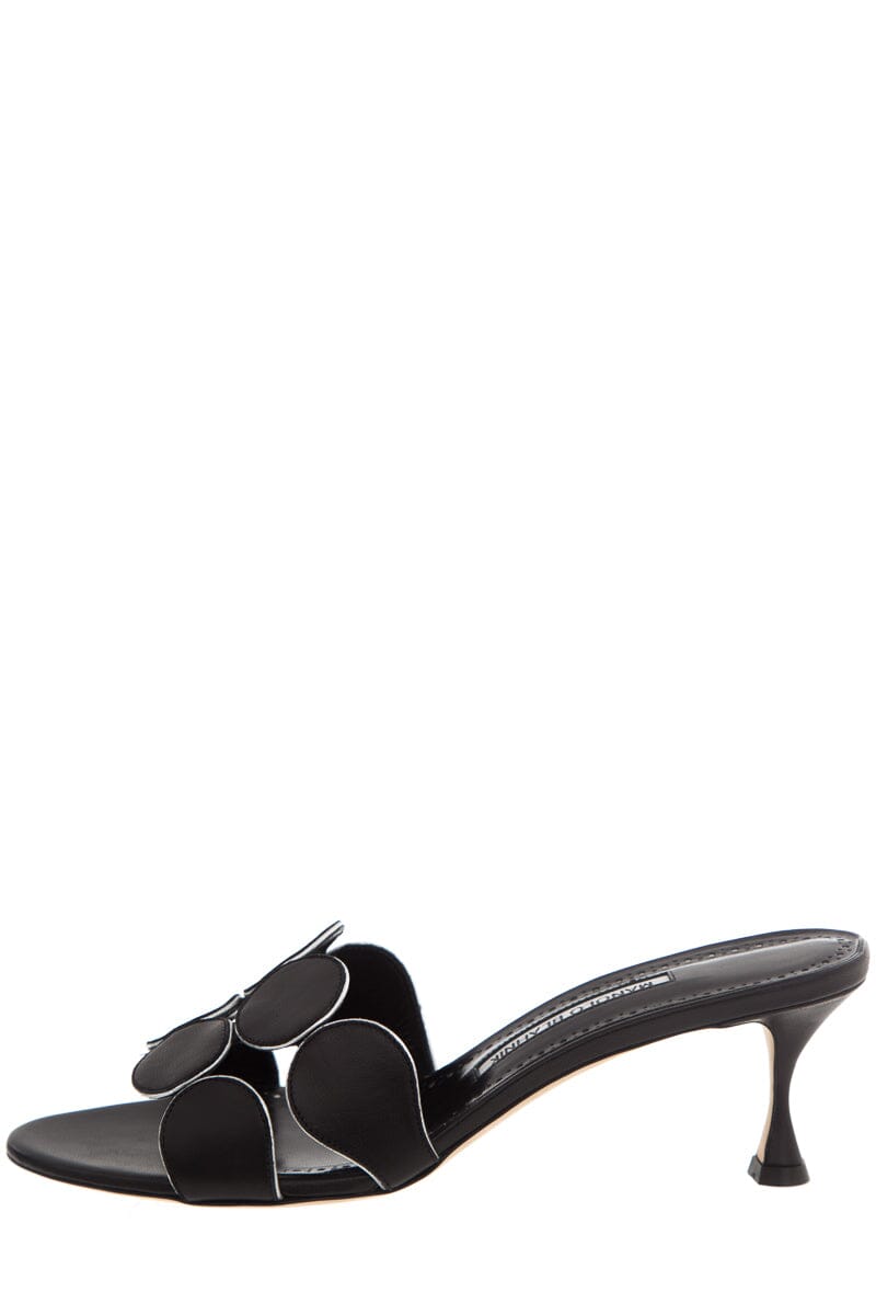 Manolo Blahnik Black Kitten Heel Disk Strap Mules SZ 39.5