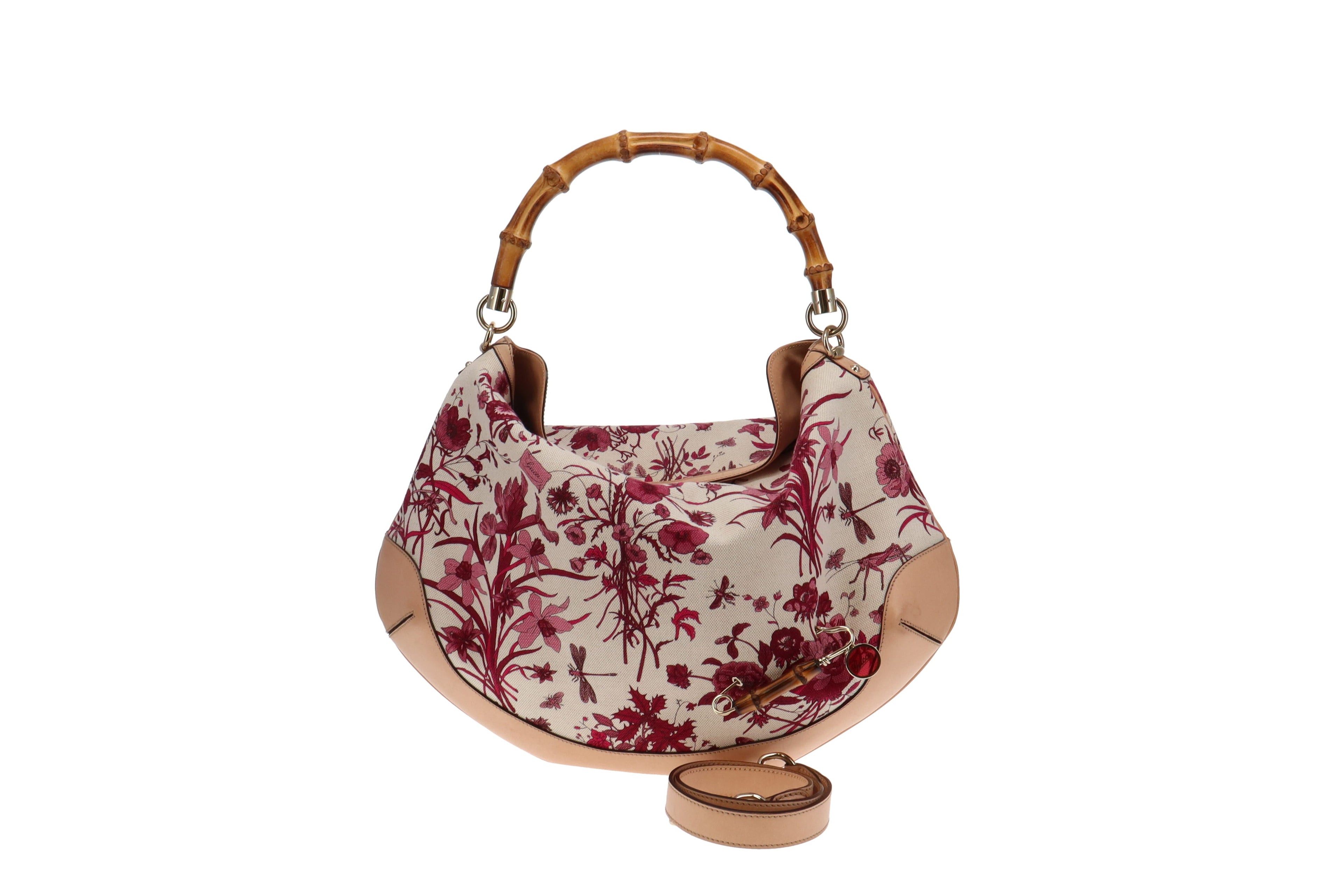 Gucci Floral Canvas Bamboo Two Way Hobo Bag