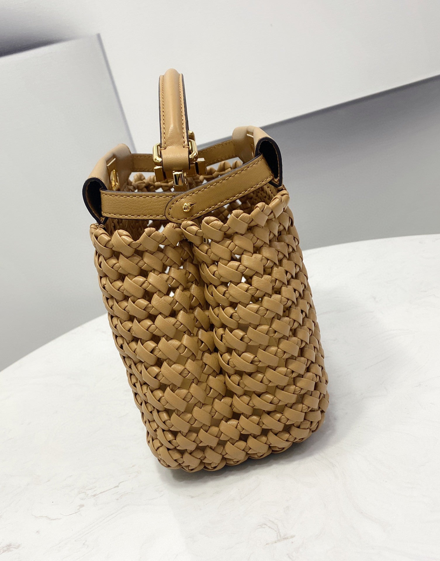 FI GlamI Mini Light Brown Braided Bag For Woman 18cm/7in