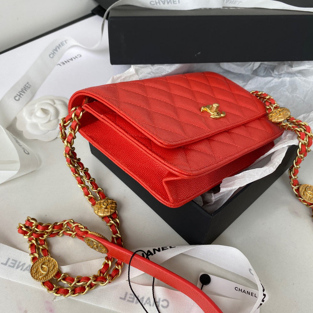 CHLSmall Flap Bag Gold Hardware Red For Women, Women’s Handbags, Shoulder Bags 7.5in/19cm AP2840