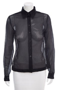 Chanel Black Button Up Net/Mesh Long Sleeve Blouse SZ 36