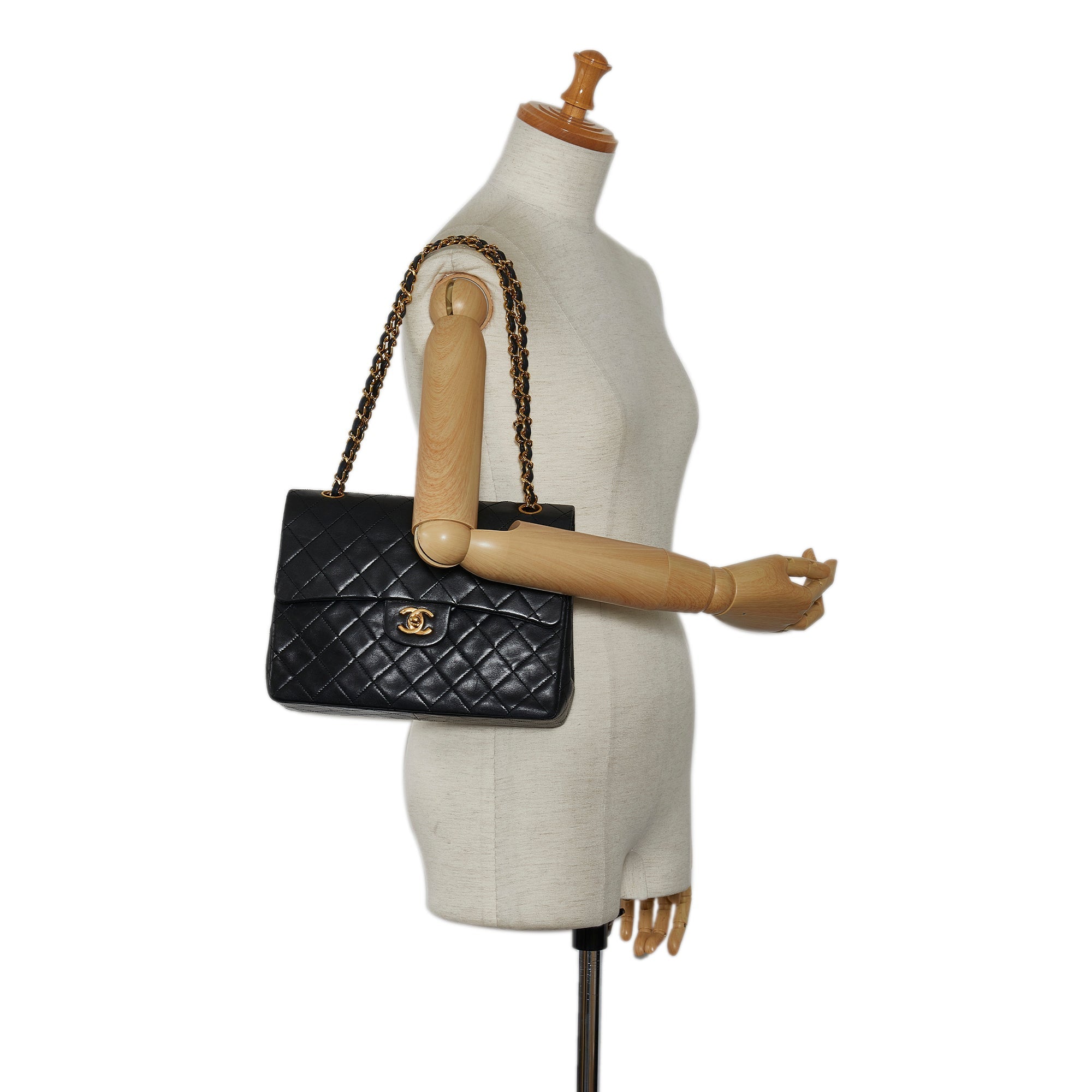 Chanel Classic Double Flap Medium Tall Black Lambskin Gold