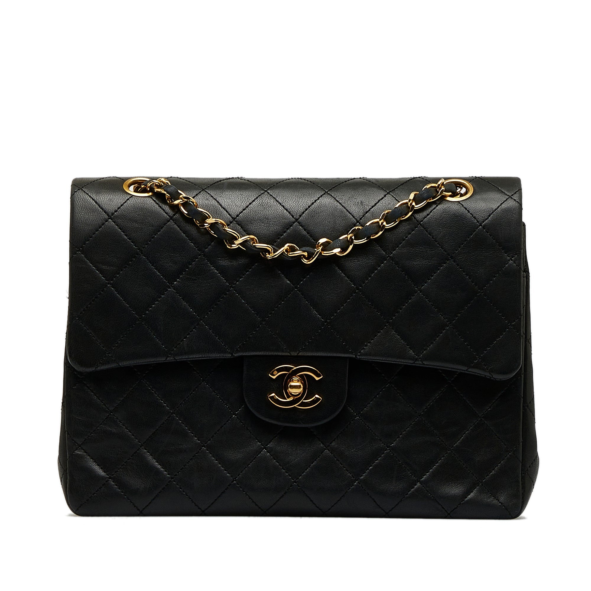 Chanel Classic Double Flap Medium Tall Black Lambskin Gold